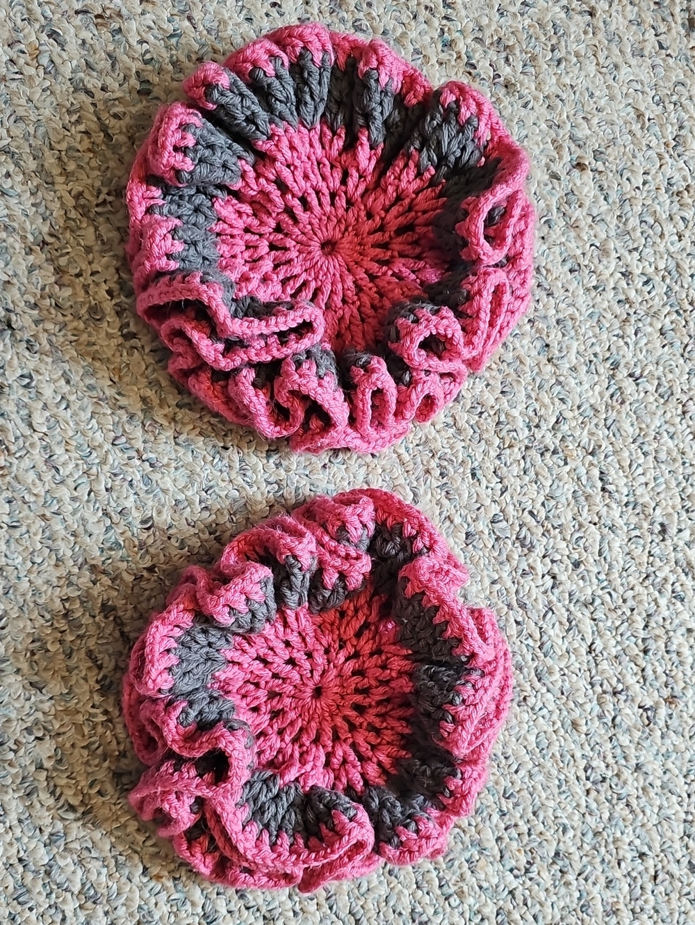 Handmade Pink & Gray Crochet Dollies Set